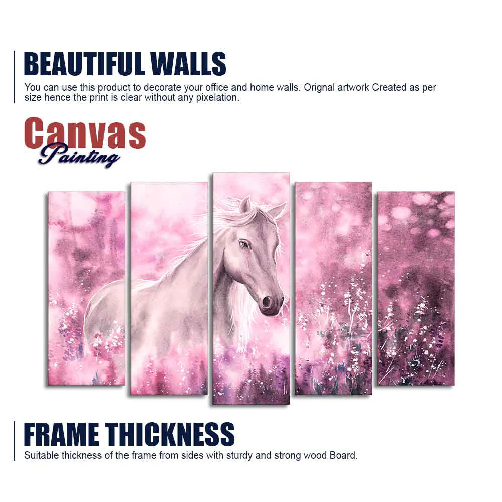 Beautiful White Horse Premium Wall Painting of Five Pieces - Image 6