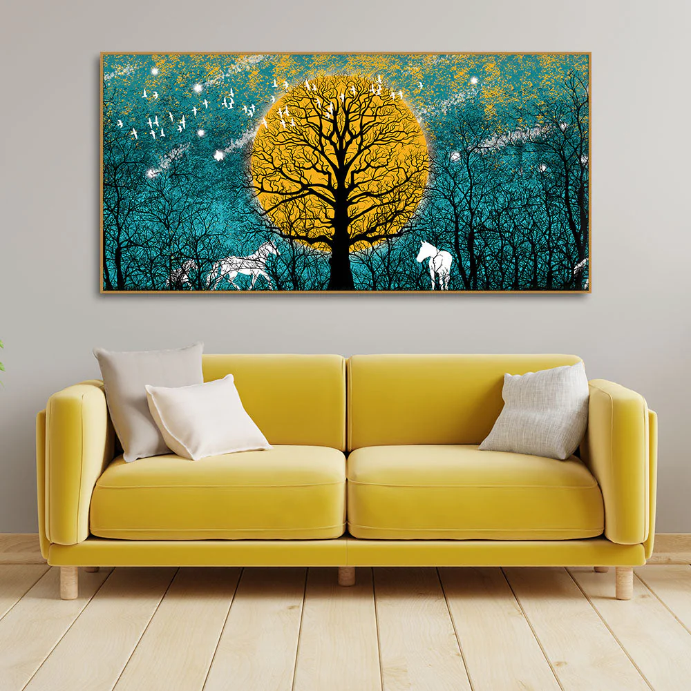 Beautiful White Horses in Forest Premium Wall Painting - Image 3
