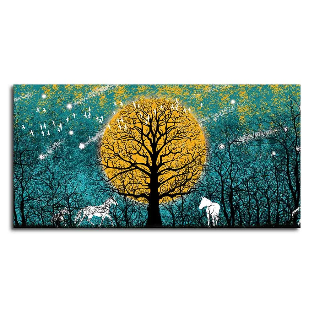 Beautiful White Horses in Forest Premium Wall Painting - Image 4