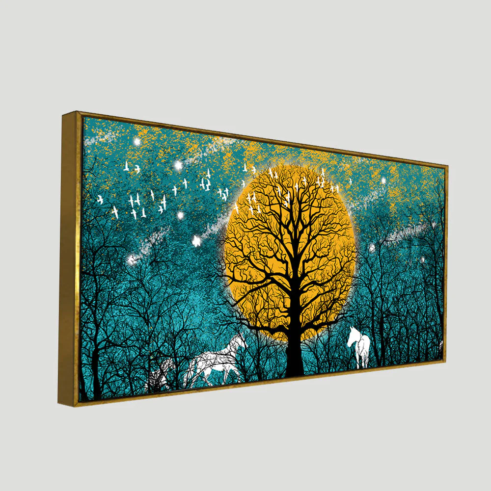 Beautiful White Horses in Forest Premium Wall Painting - Image 5