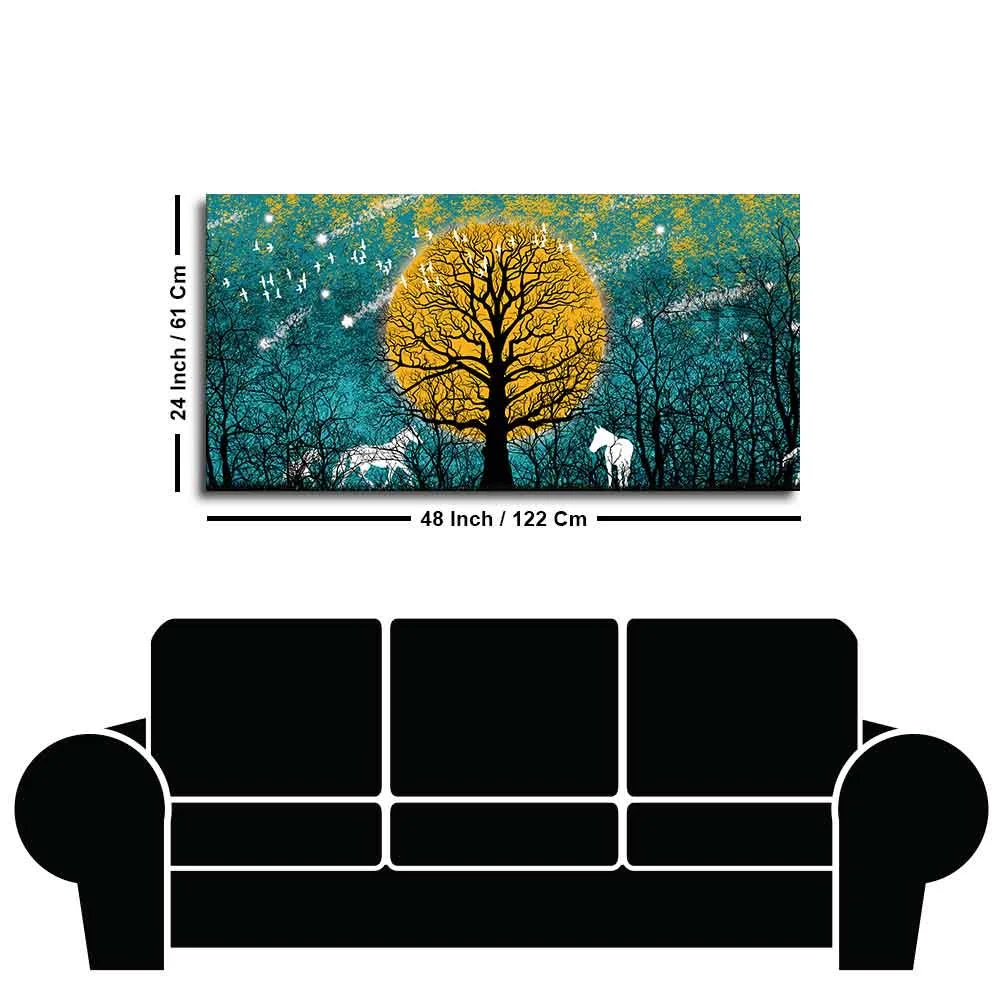 Beautiful White Horses in Forest Premium Wall Painting - Image 7