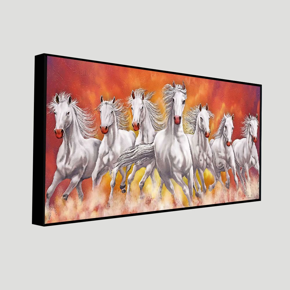 Beautiful White Seven Running Horse Premium Canvas Wall Painting - Image 5