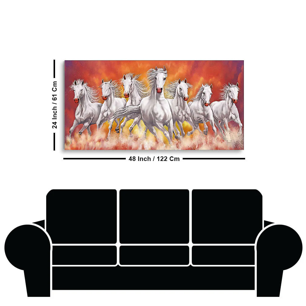 Beautiful White Seven Running Horse Premium Canvas Wall Painting - Image 7