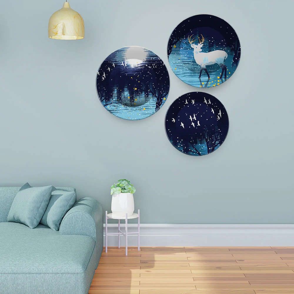Beautiful Winter Season with Deer Scenery Wall Plates Set of 3 - Image 2