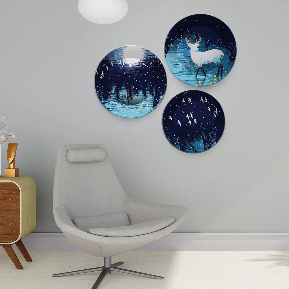 Beautiful Winter Season with Deer Scenery Wall Plates Set of 3 - Image 3