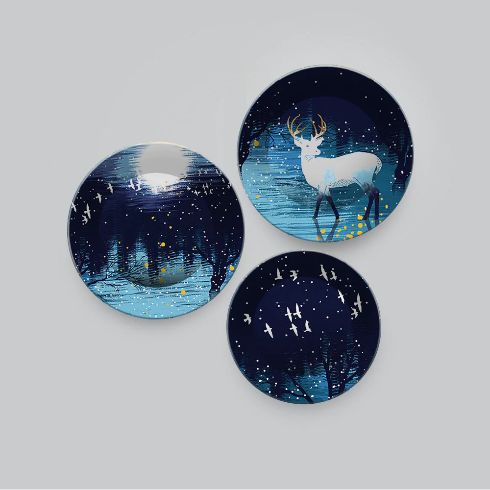 Beautiful Winter Season with Deer Scenery Wall Plates Set of 3 - Image 4