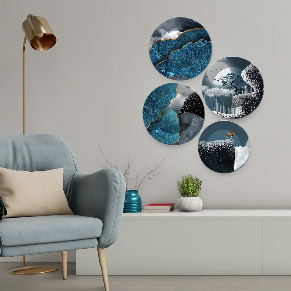 Beautiful Winter Season with Deer Scenery Wall Plates Set of 4 - Image 3