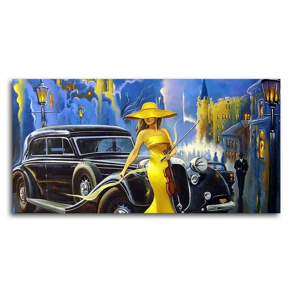 Beautiful Woman with car Canvas Wall Painting - Image 5