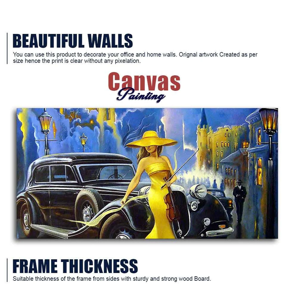 Beautiful Woman with car Canvas Wall Painting - Image 6