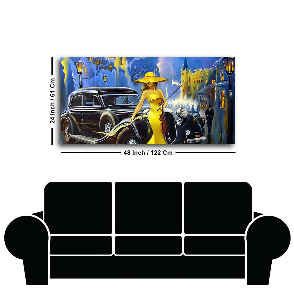 Beautiful Woman with car Canvas Wall Painting - Image 7