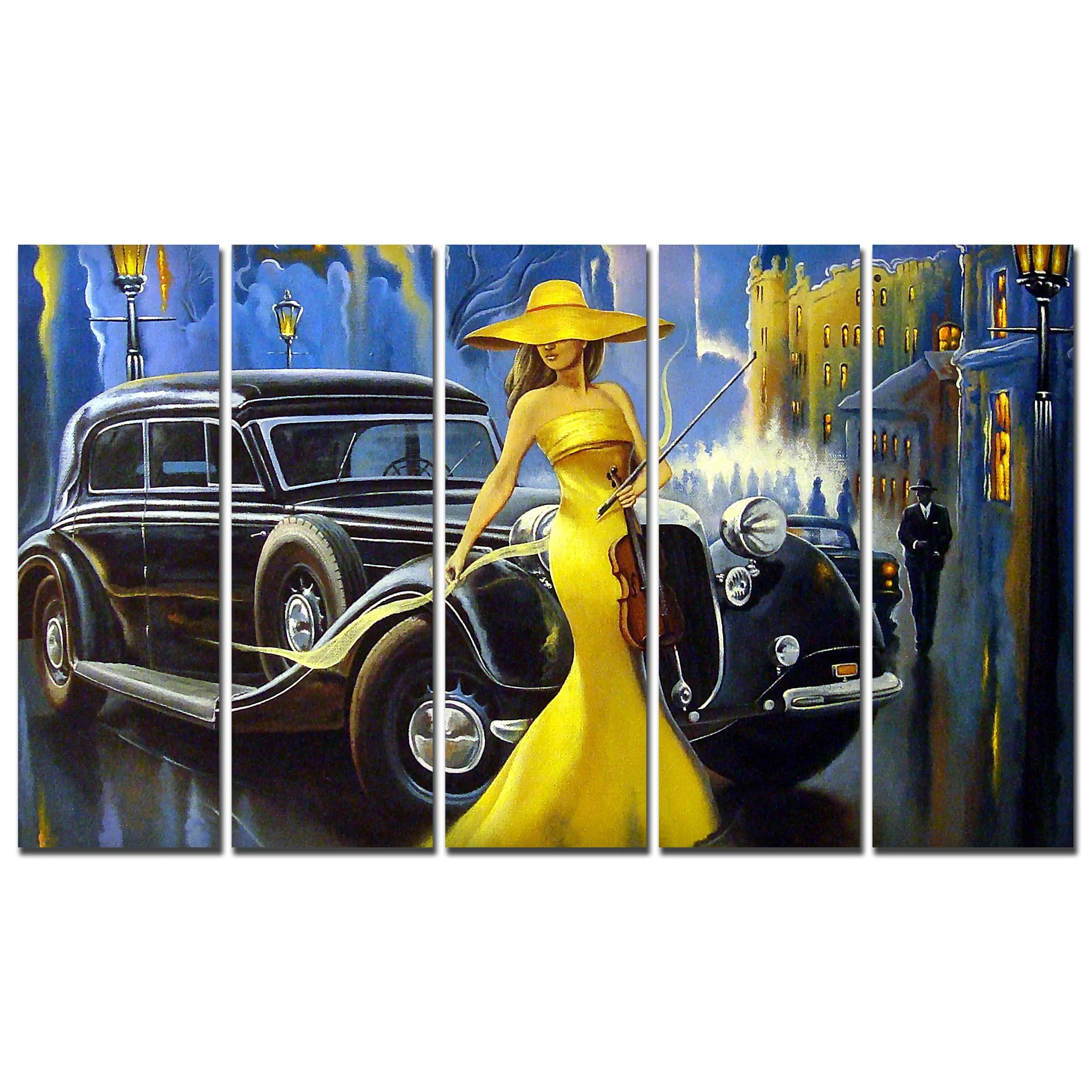 Beautiful Women with car Canvas Wall Painting 5 Pieces - Image 4