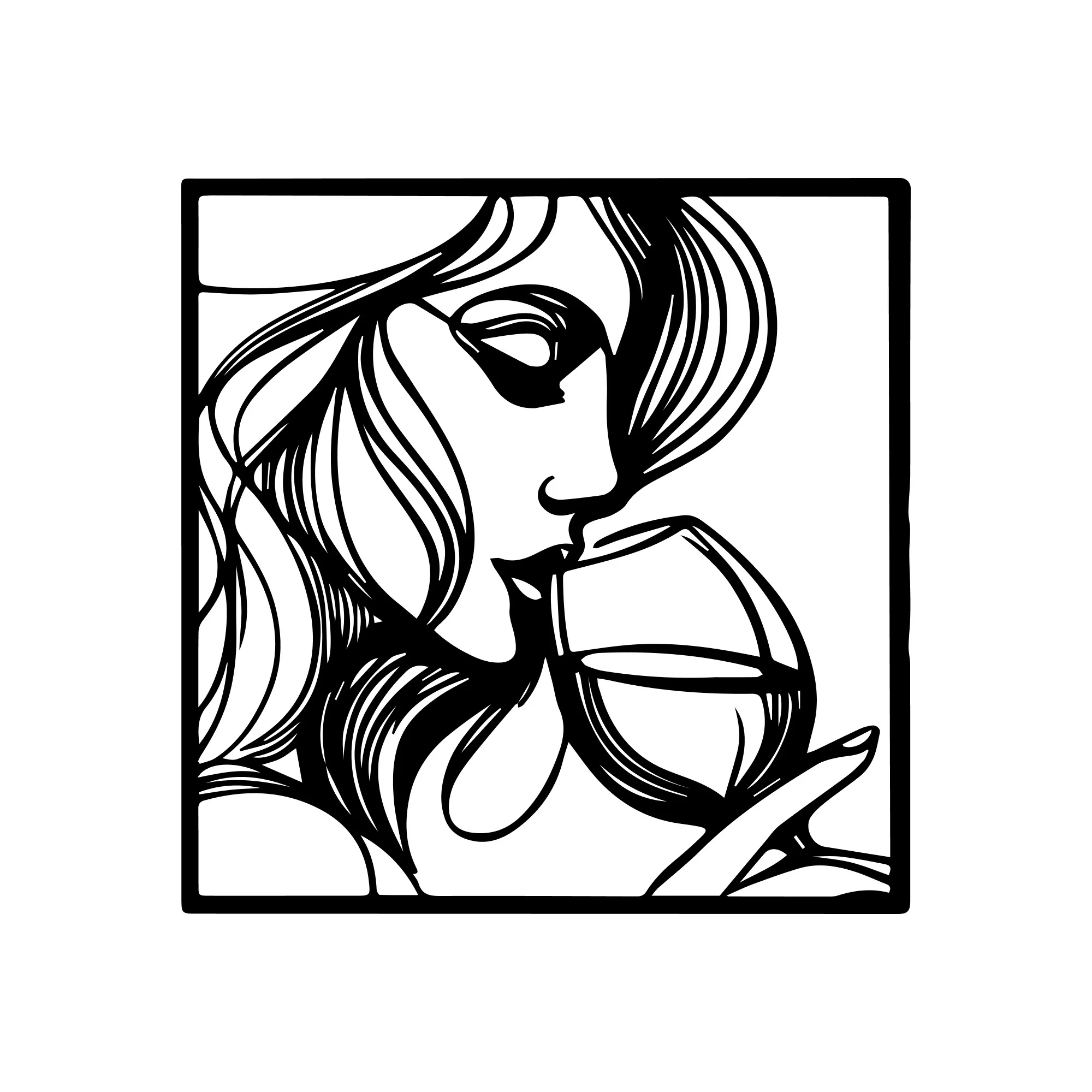 Beautiful Women With Wine Line Art Metal Art Wall Decor - Image 3