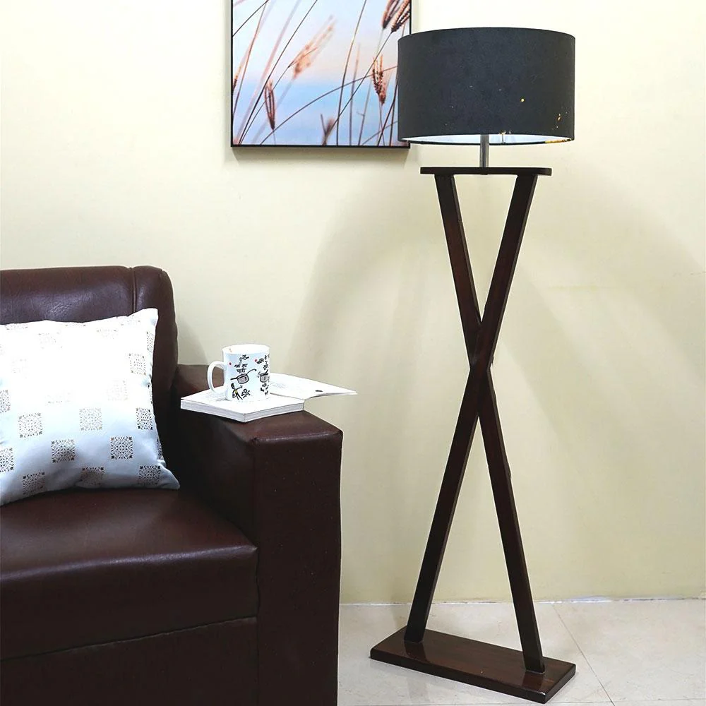 Beautiful Wooden Floor Lamp With Delight Crossed Stand For Living Room, Bedroom - Image 3