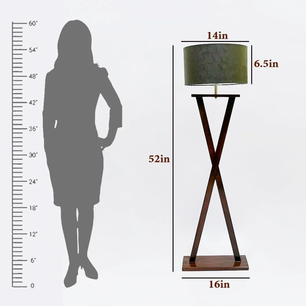 Beautiful Wooden Floor Lamp With Delight Crossed Stand For Living Room, Bedroom - Image 5