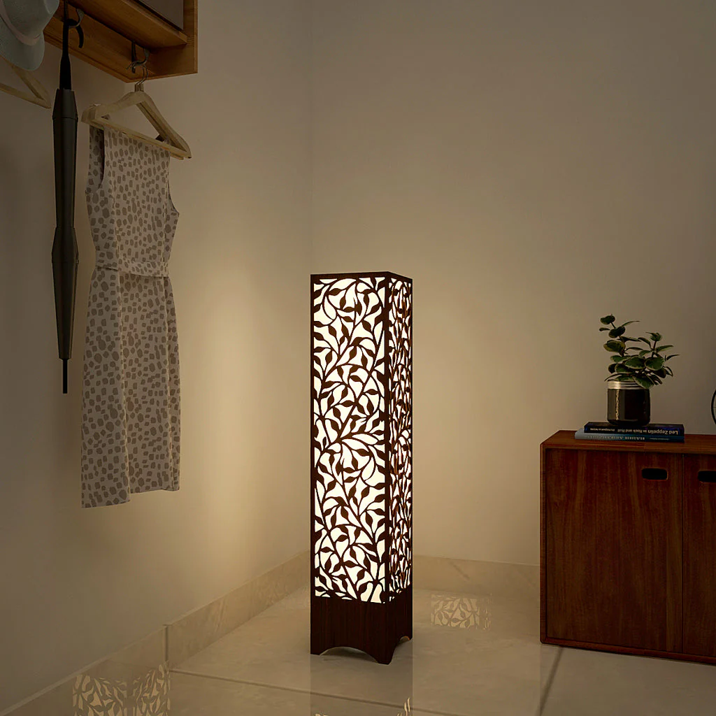 Beautiful Wooden Floor Lamp With Flower Pattern Design For Living Room, Bedroom - Image 2