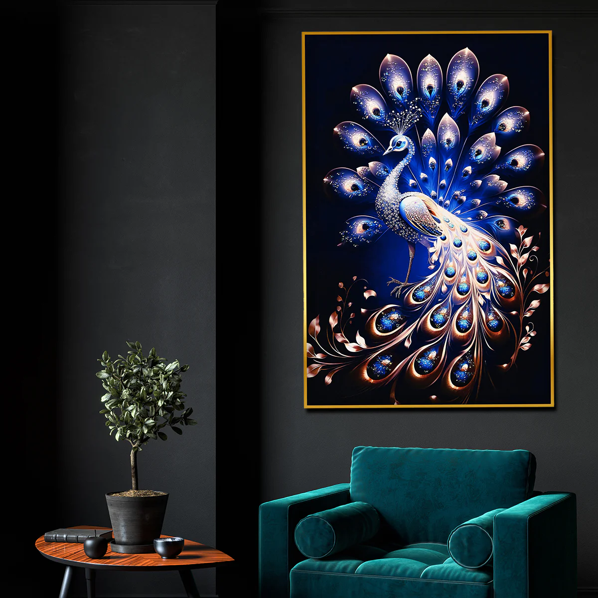 Beauty of Starry Peacock Framed Crystal Glass Painting - Image 2