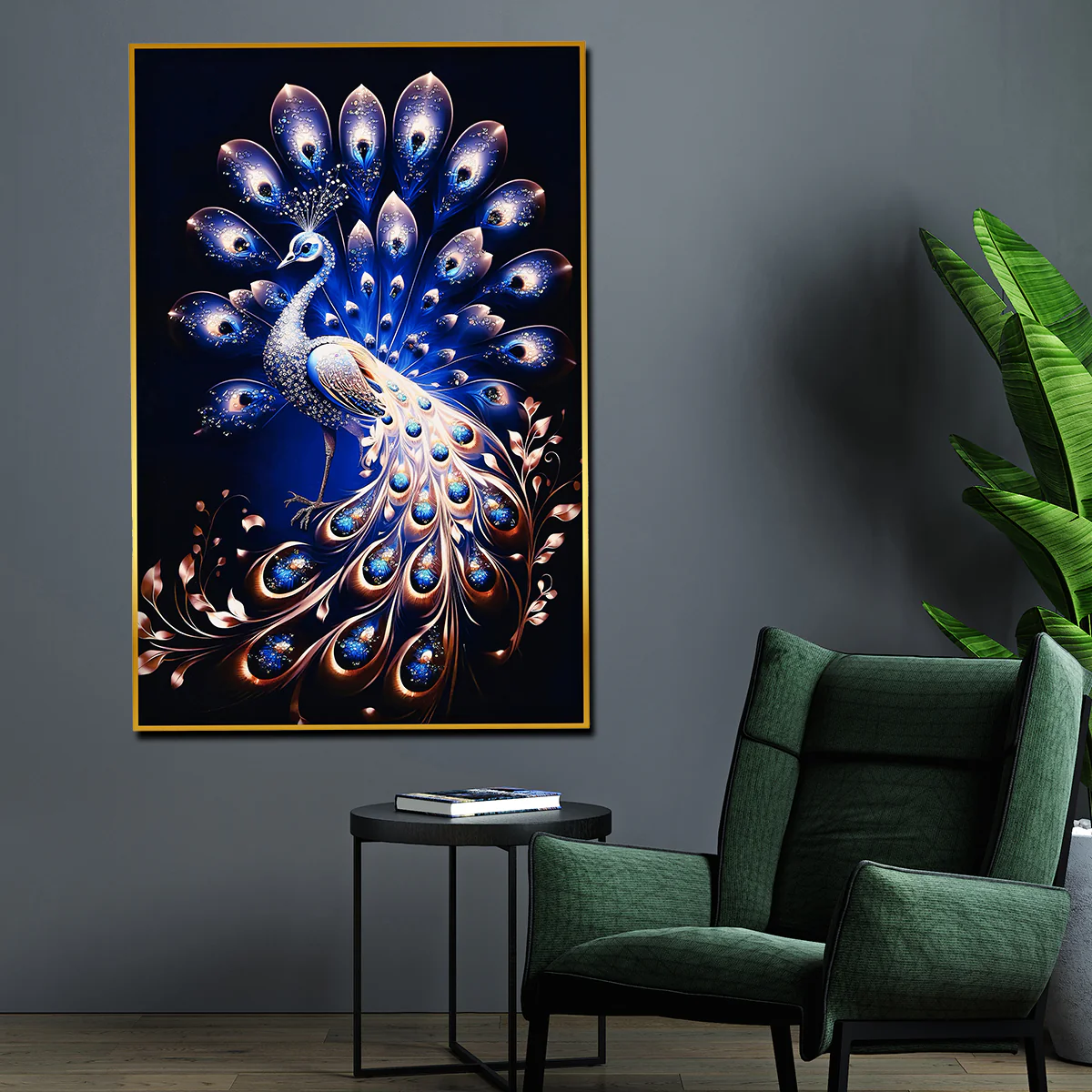 Beauty of Starry Peacock Framed Crystal Glass Painting - Image 3