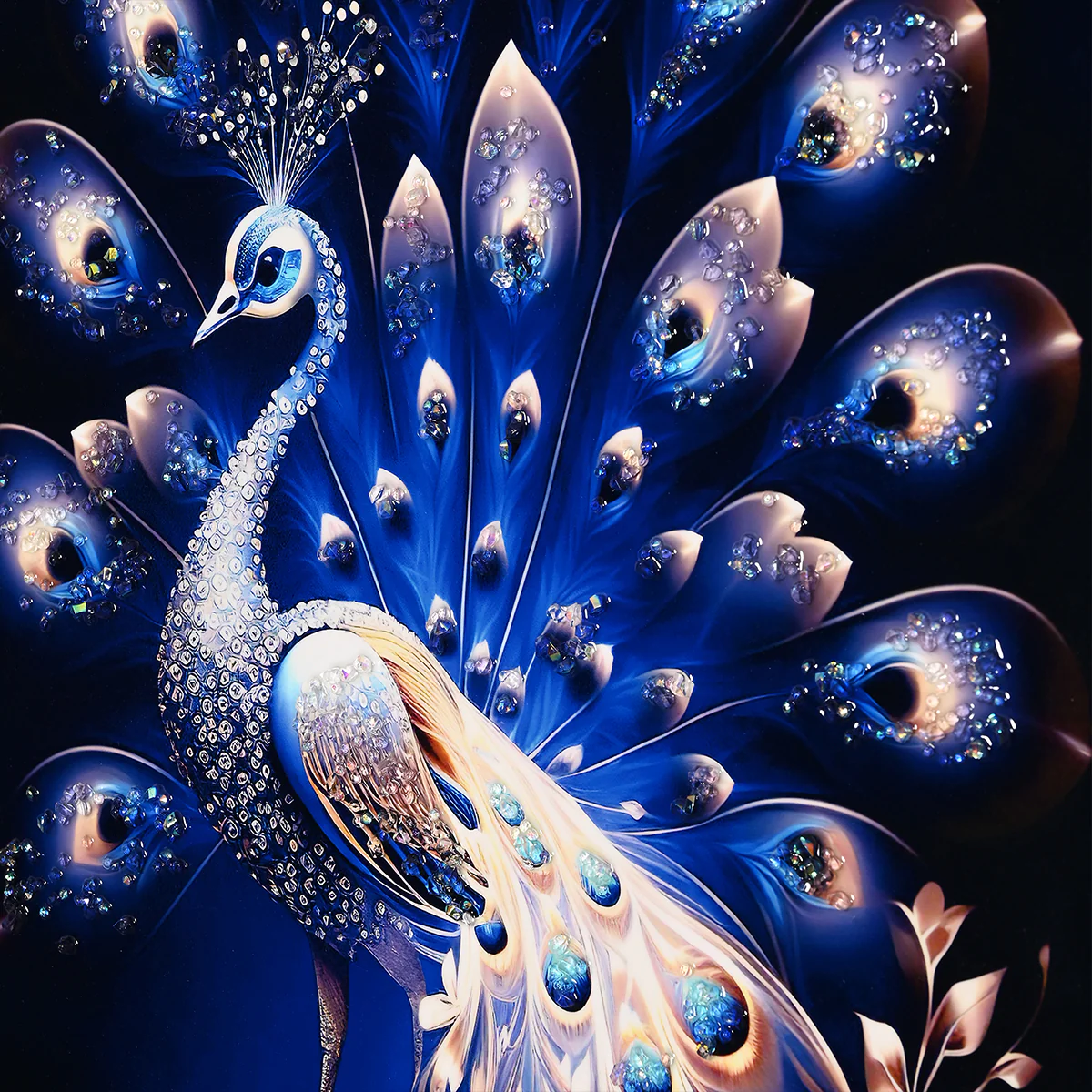 Beauty of Starry Peacock Framed Crystal Glass Painting - Image 4