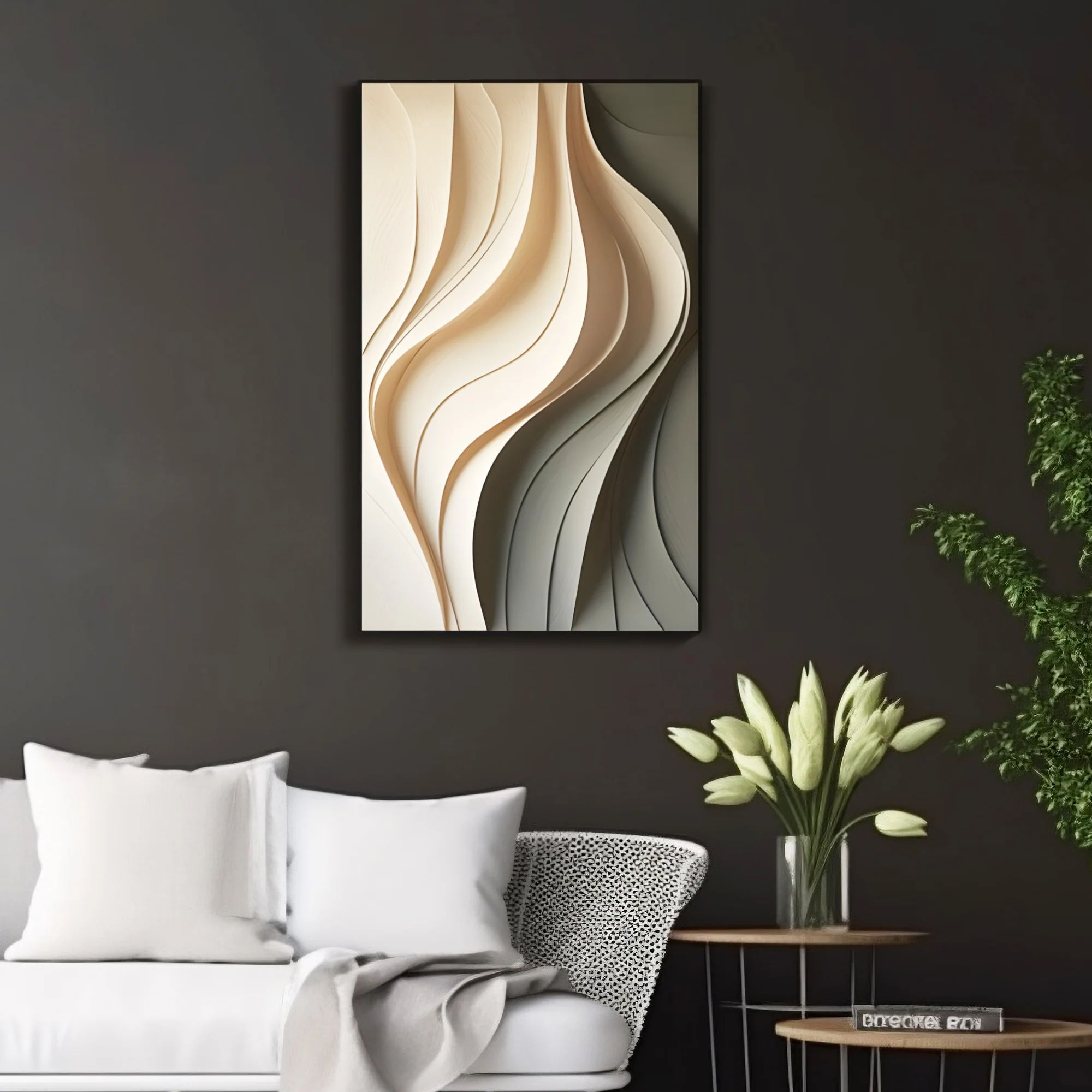Beige and Olive Wave Panel 3D Wall Art Home Decor - Image 2