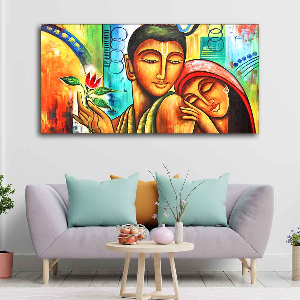 Big Size Canvas Wall Painting of Lord Radha Krishna - Image 4