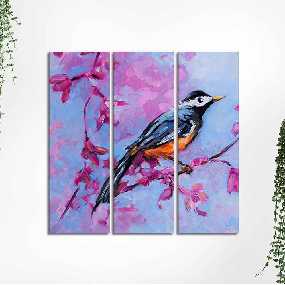 Bird with Nature Abstract design 3 Pieces Wall Painting - Image 5