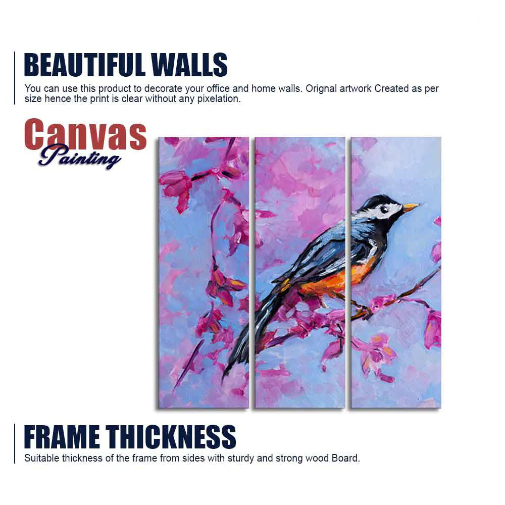 Bird with Nature Abstract design 3 Pieces Wall Painting - Image 6