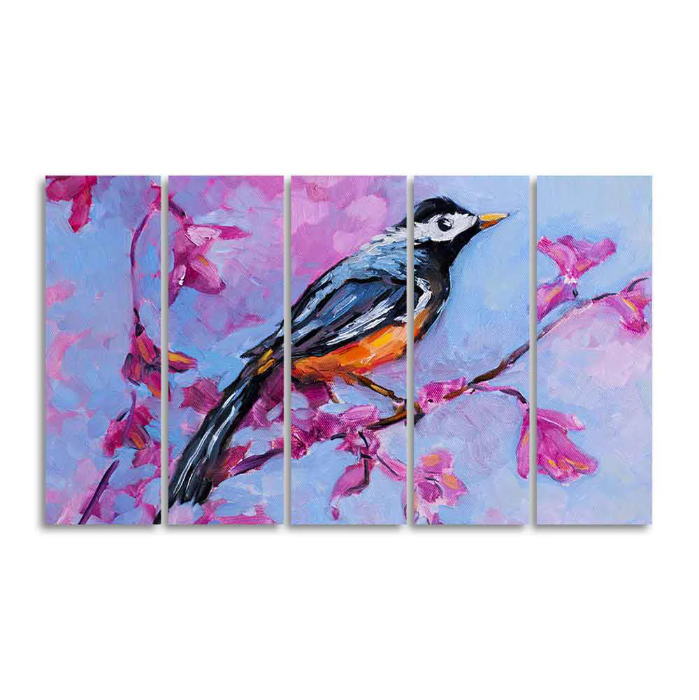 Bird with Nature Abstract Design Five Pieces Wall Painting - Image 4