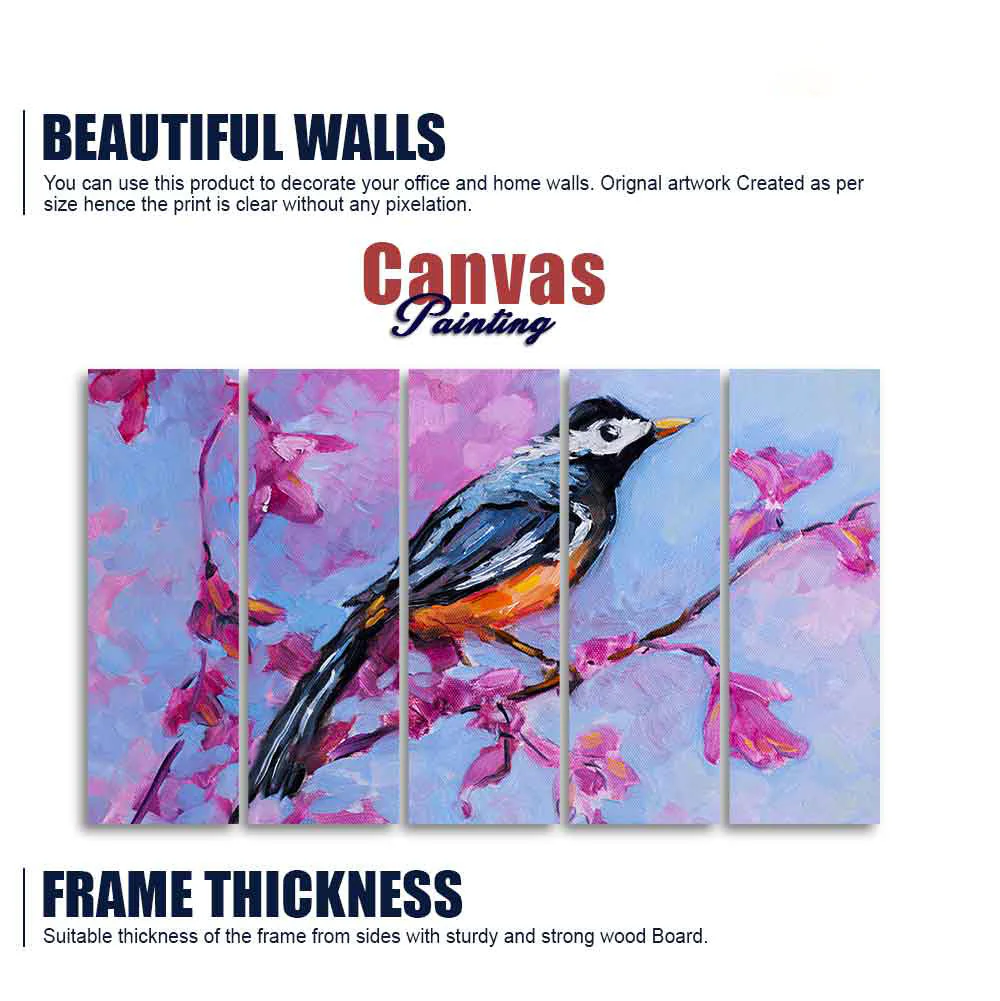 Bird with Nature Abstract Design Five Pieces Wall Painting - Image 5