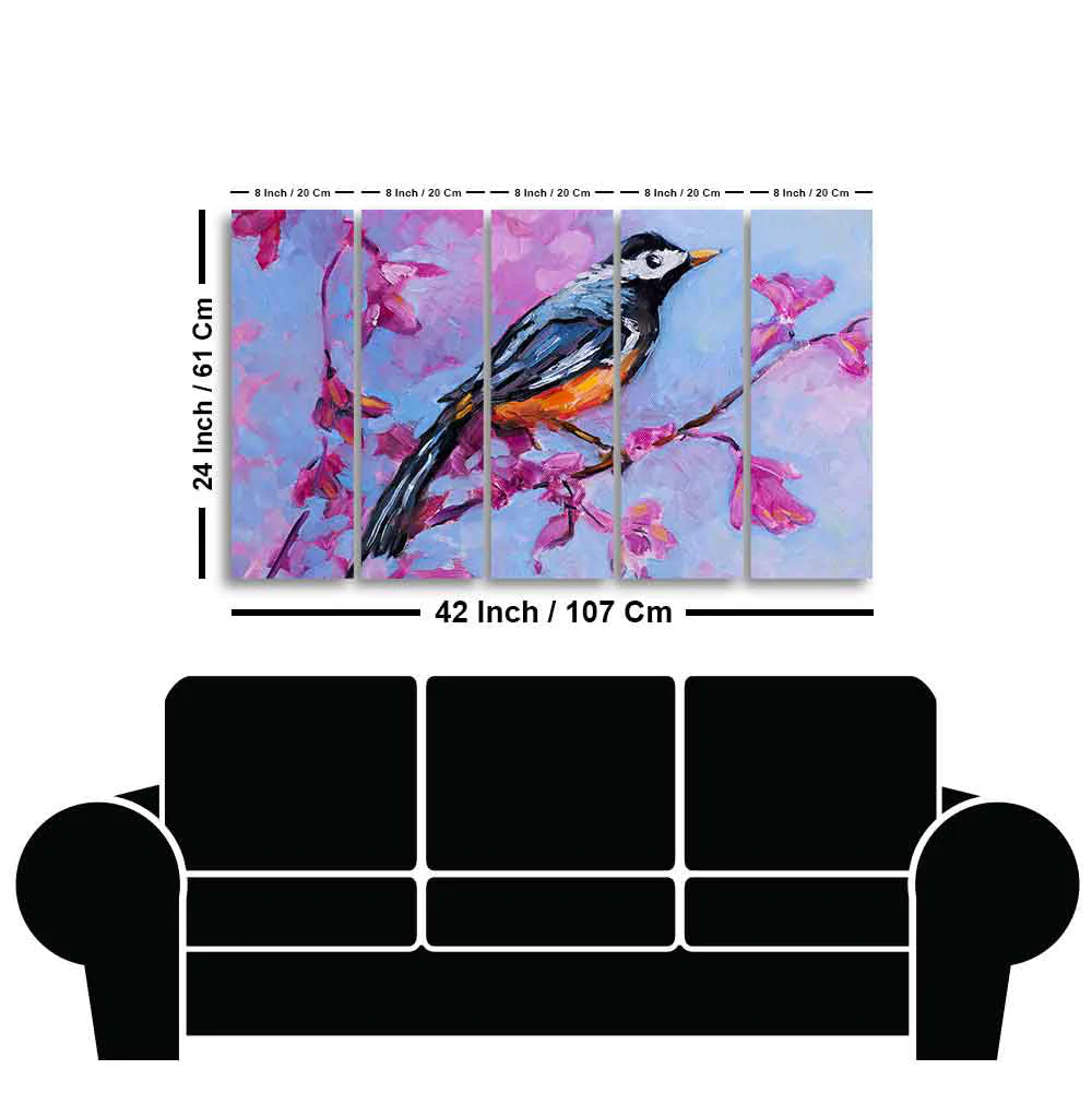 Bird with Nature Abstract Design Five Pieces Wall Painting - Image 6