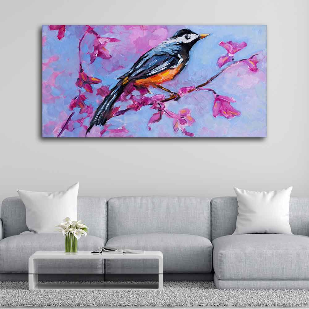 Bird with Nature Abstract Design Wall Painting - Image 2