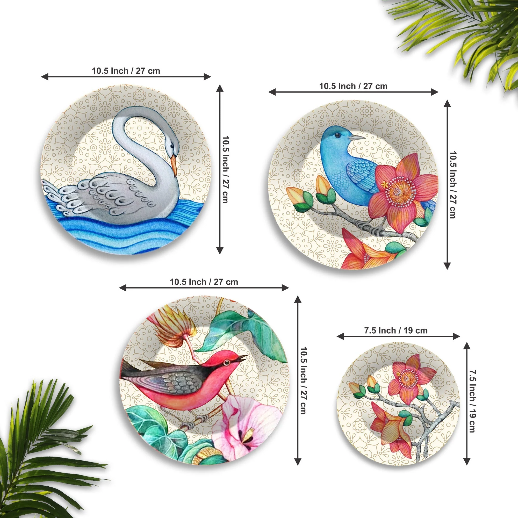 Birds and Flower Premium Wall Plates Painting Set of Four - Image 6