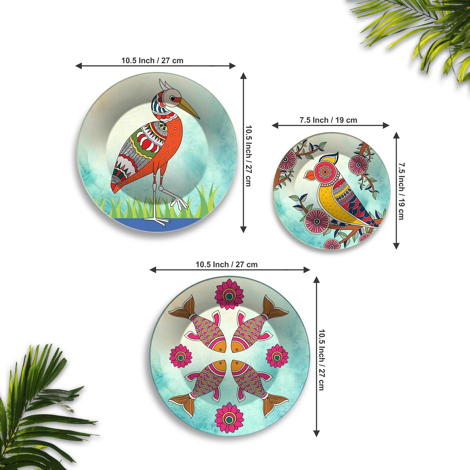 Birds & Fish Folk Aviary Premium Wall Plates Painting Set of 3 - Image 6