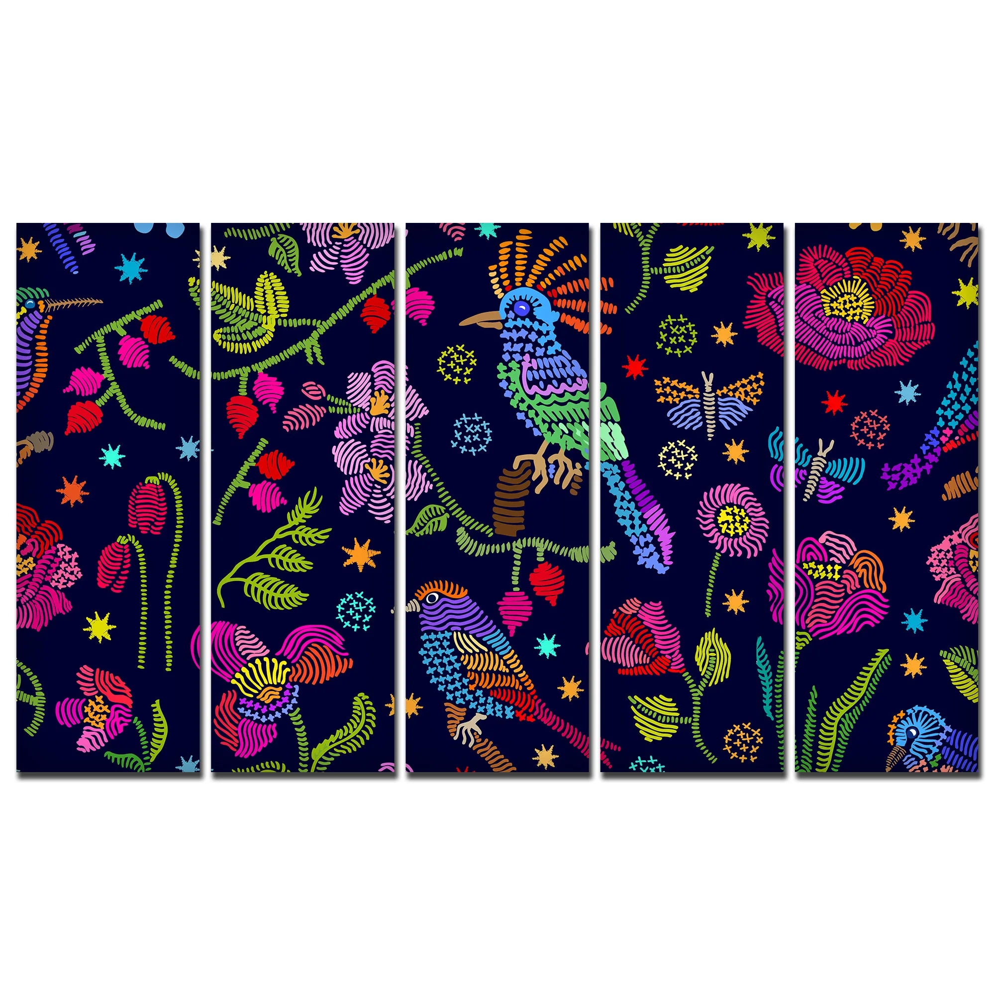 Birds, Flowers & Butterfly Canvas Wall Painting Set of Five - Image 4
