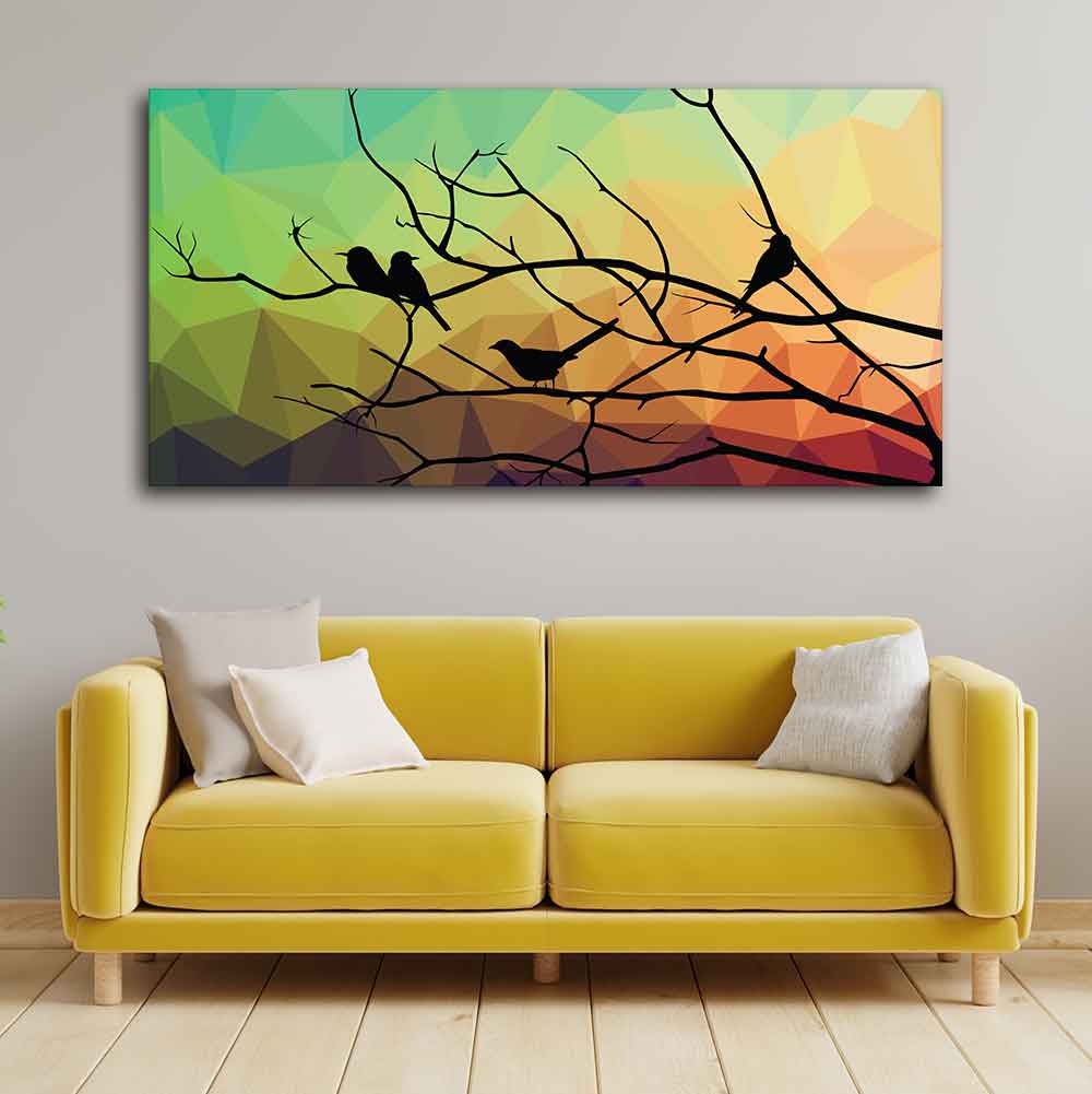 Birds on Branch Abstract Art Wall Painting - Image 2