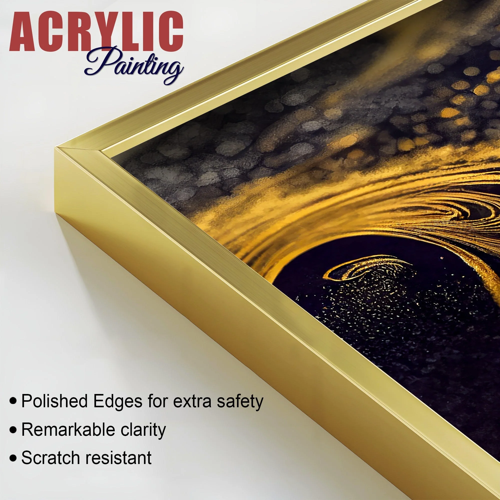 Black and Gold Swirling Acrylic Floating Wall Painting Set of 2 - Image 4