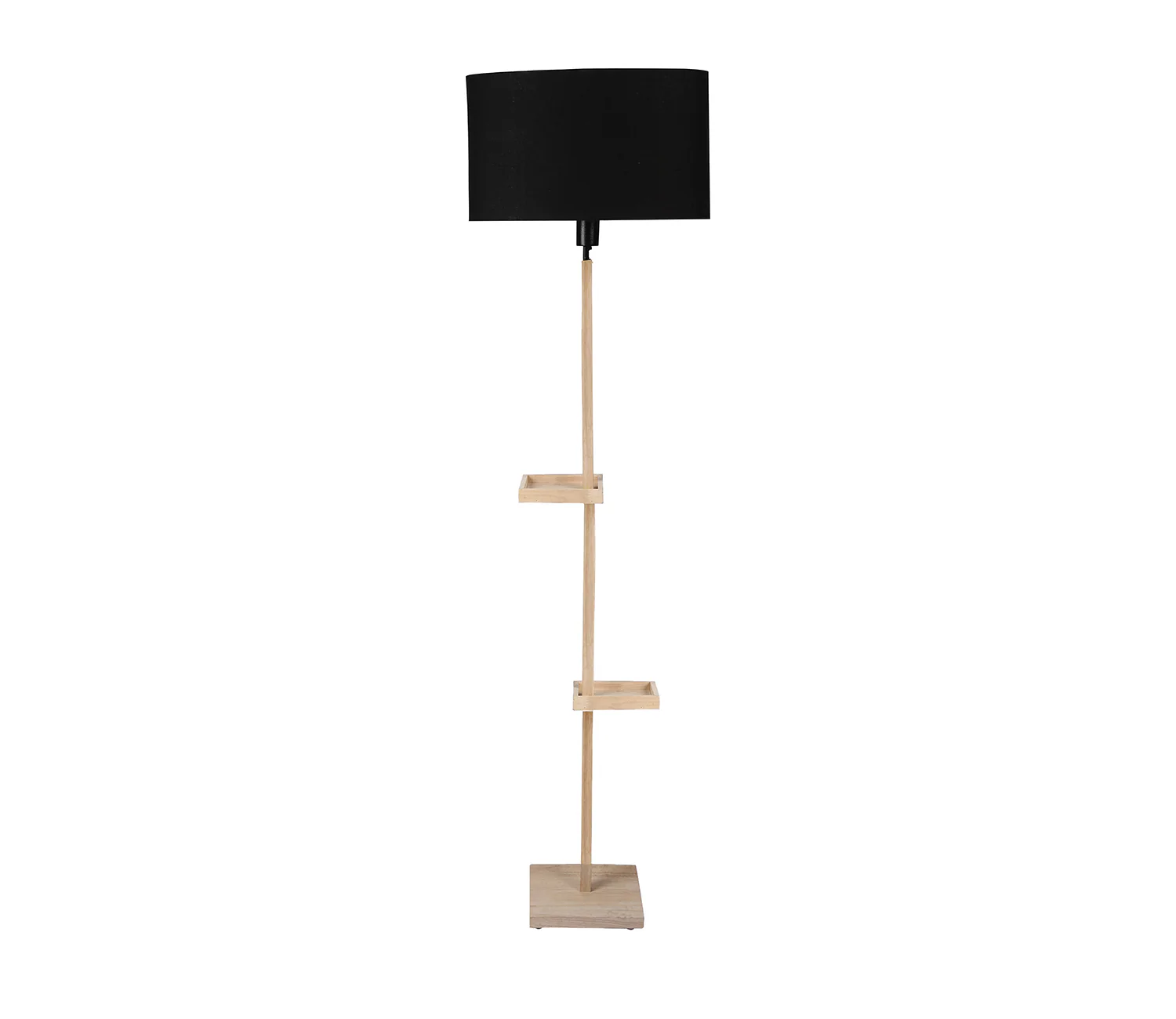 Black Fabric Double Shelf Floor Lamp with Natural Solid Wood Color Base - Image 4