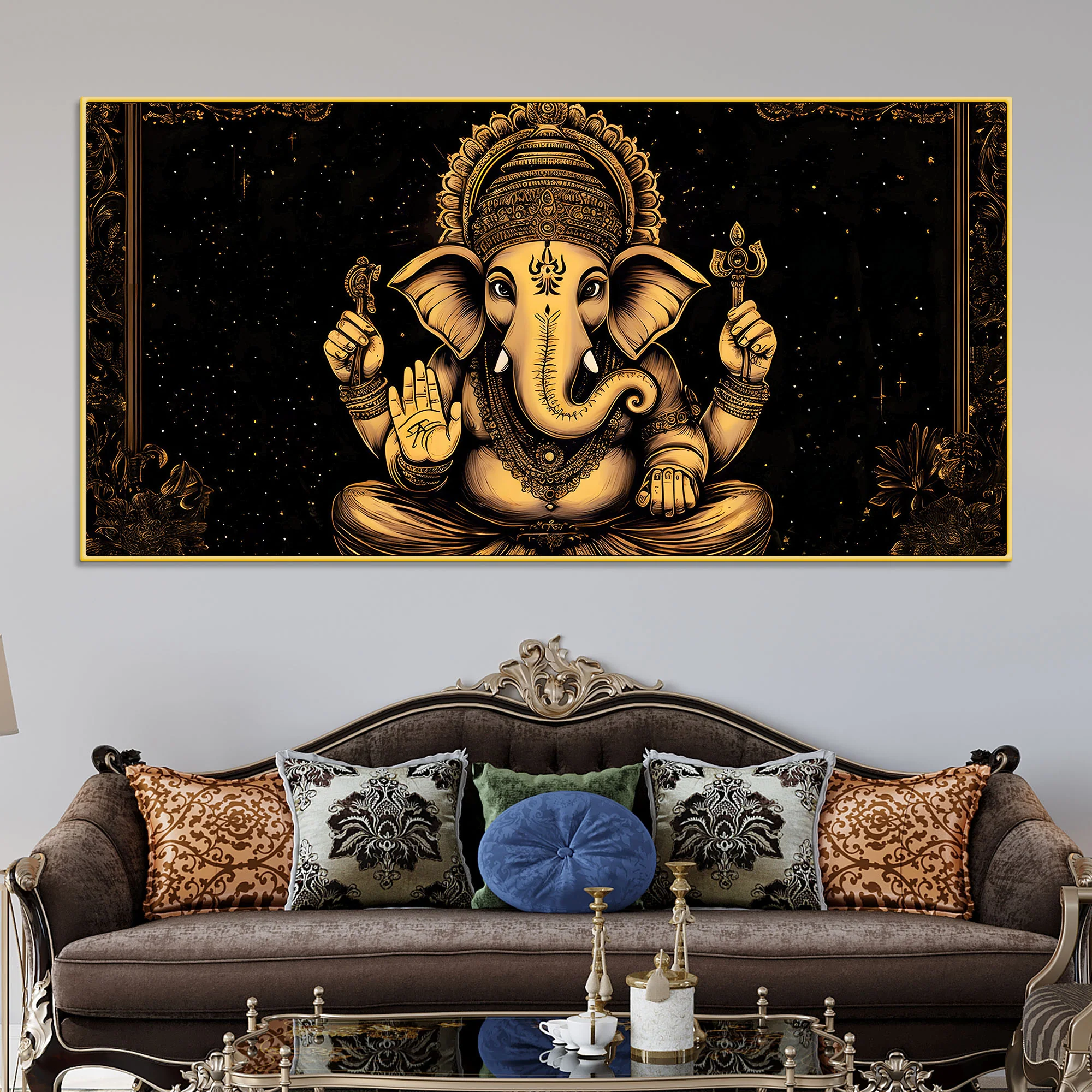 Black & Gold Divine Shri Ganesha Spiritual Canvas Wall Painting for Home & Office – Luxury Spiritual Decor - Image 3