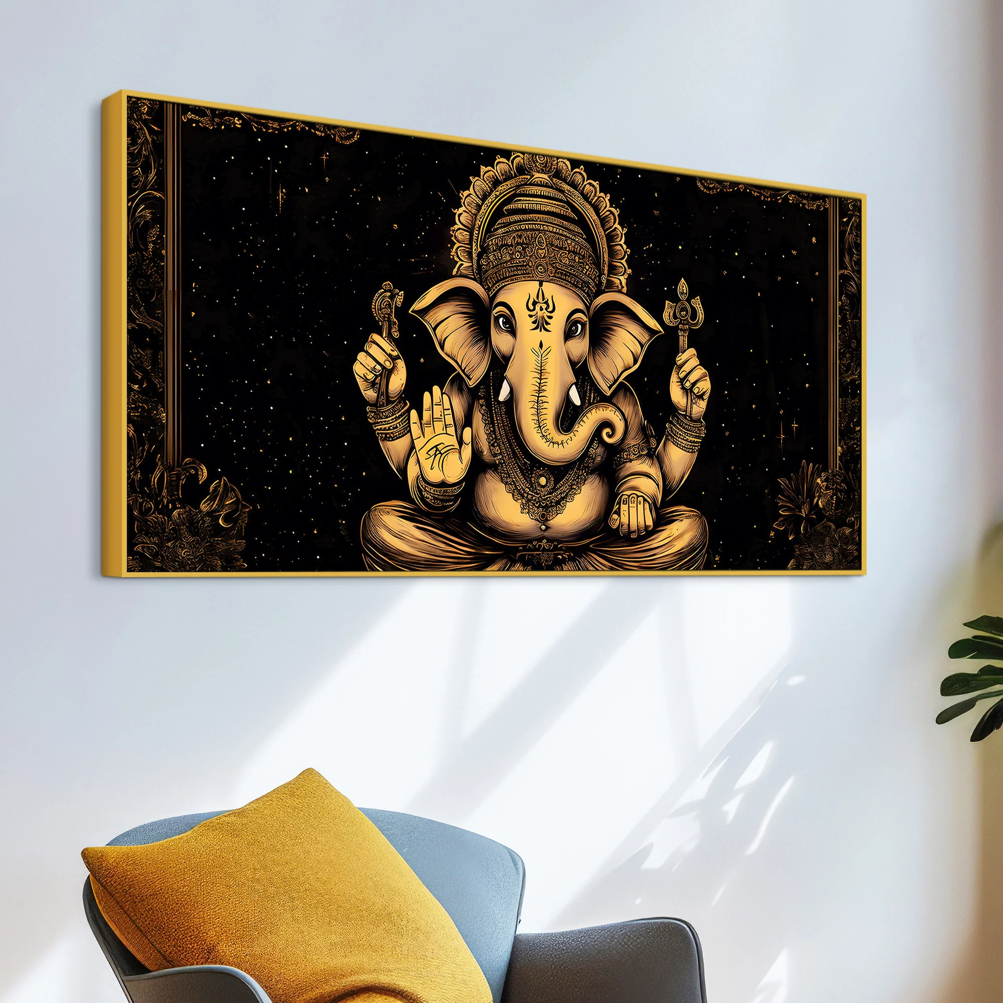 Black & Gold Divine Shri Ganesha Spiritual Canvas Wall Painting for Home & Office – Luxury Spiritual Decor - Image 5