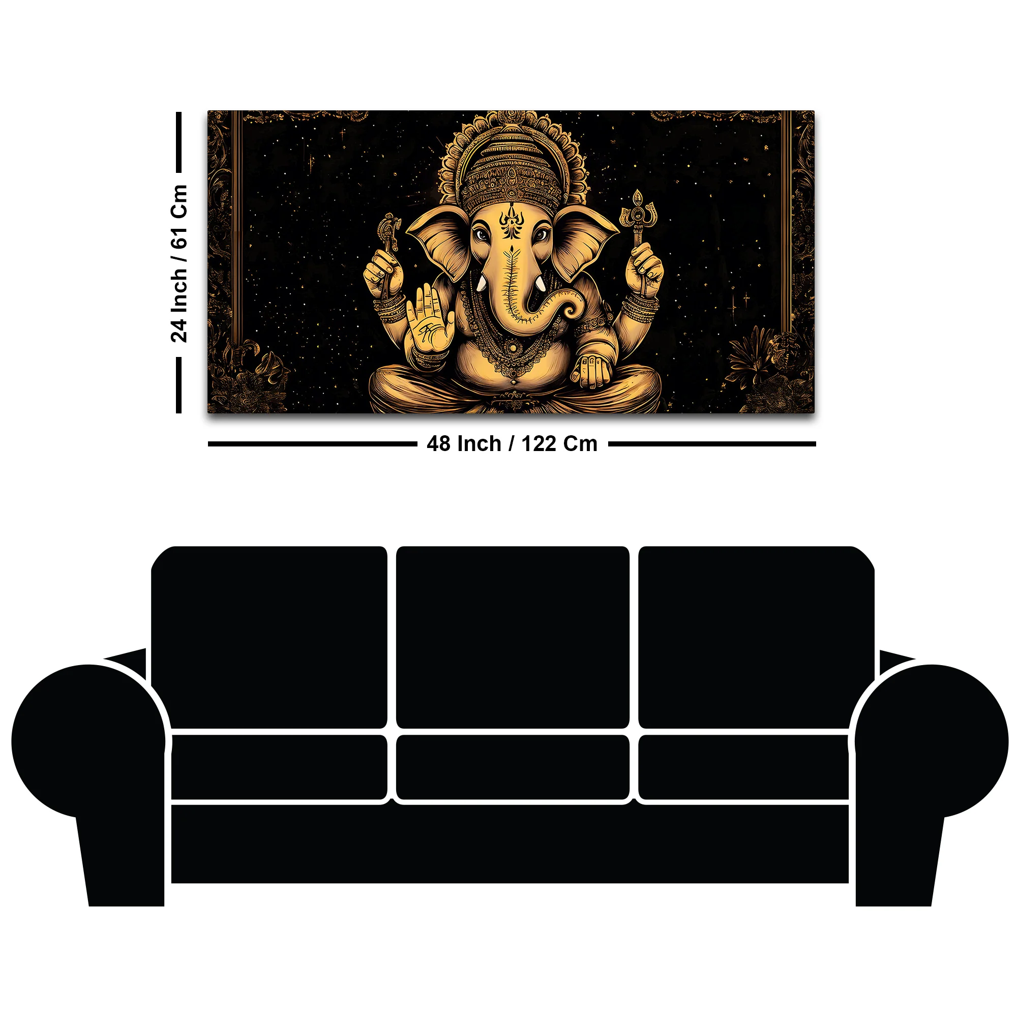 Black & Gold Divine Shri Ganesha Spiritual Canvas Wall Painting for Home & Office – Luxury Spiritual Decor - Image 8