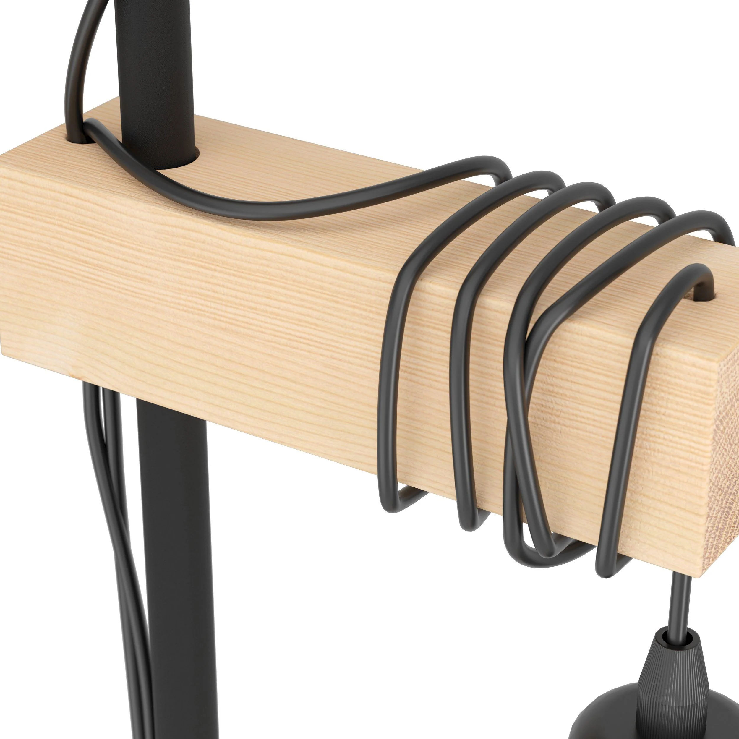 Black Metal & Natural Wooden Floor Lamp with Two Bulb - Image 4