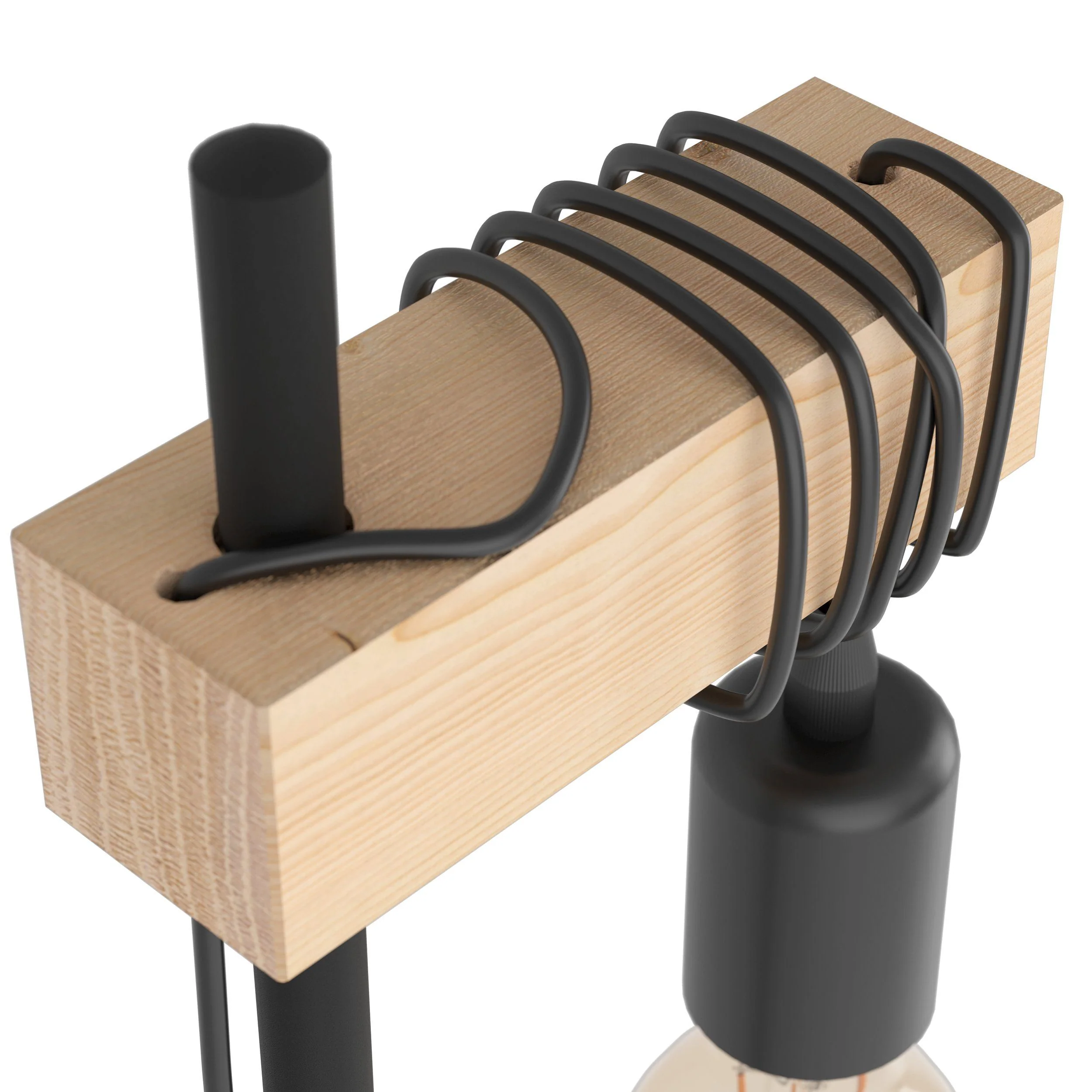 Black Metal & Natural Wooden Table Lamp with Bulb - Image 4