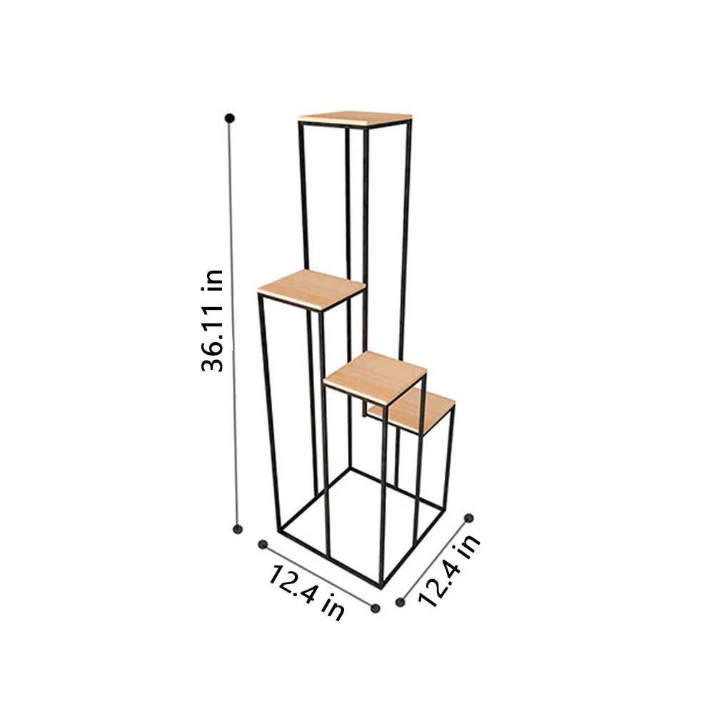 Black Metal Planter Stand with Premium Brown Wooden Shelves- 4 Tier - Image 5