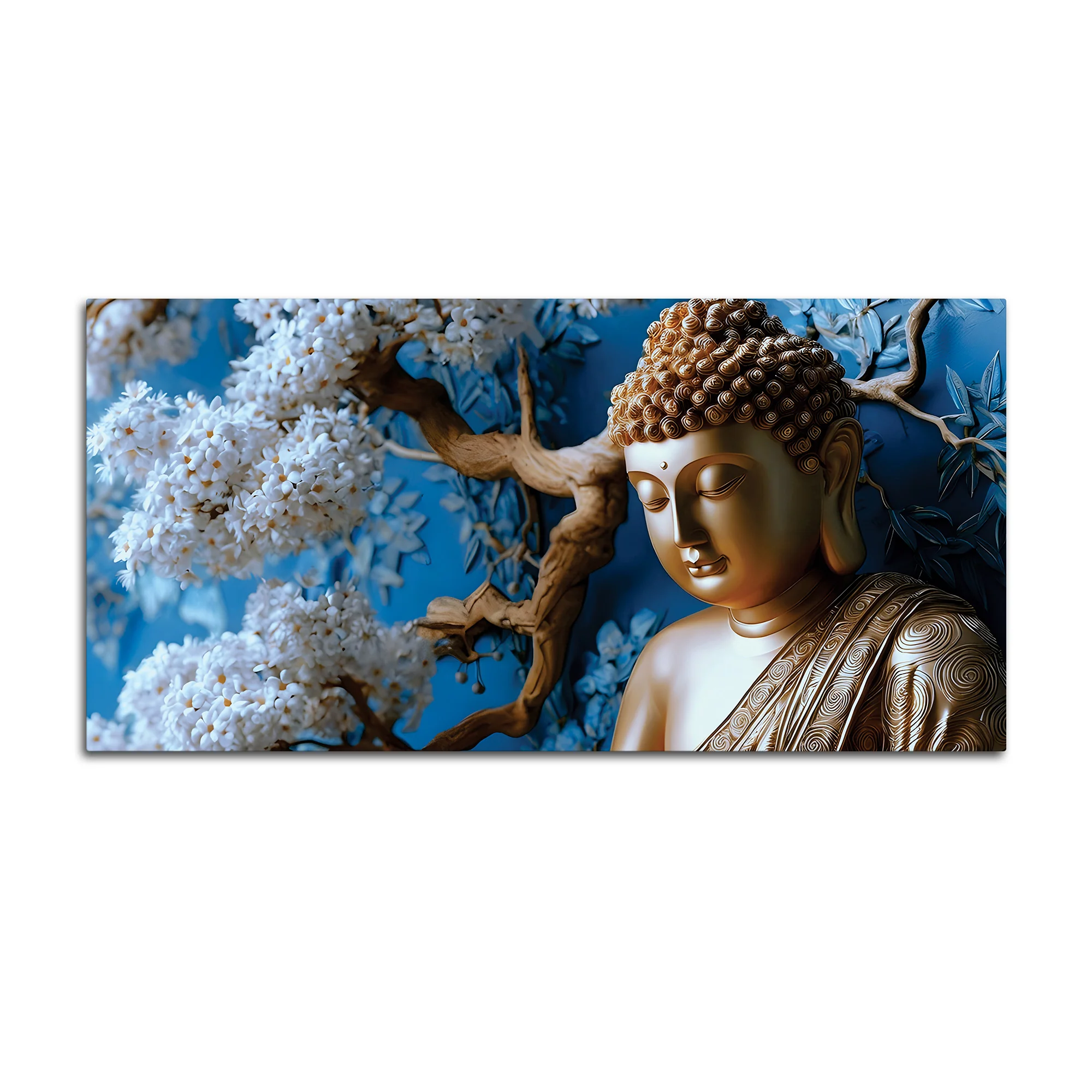 Blue Blossom Buddha Sculpture Style Wall Painting for Home - Image 4