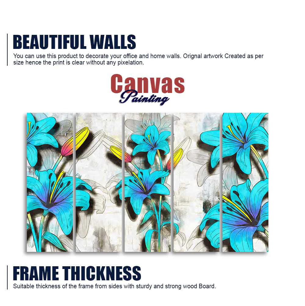 Blue Lily Flowers Canvas Wall Painting of Five Pieces - Image 5