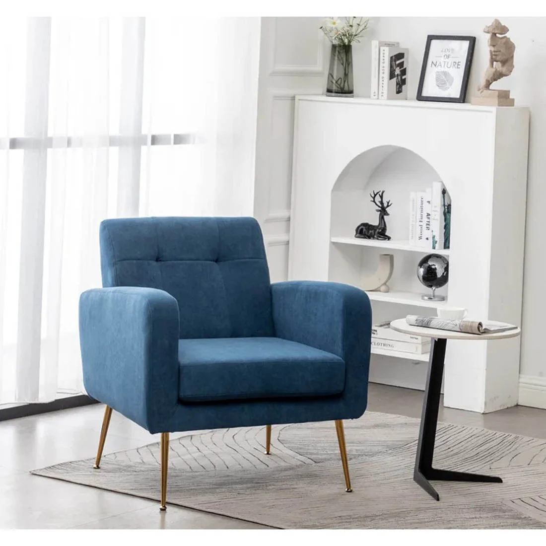 Blue Luxurious Tufted Velvet Sofa Lounge Chair - Image 2