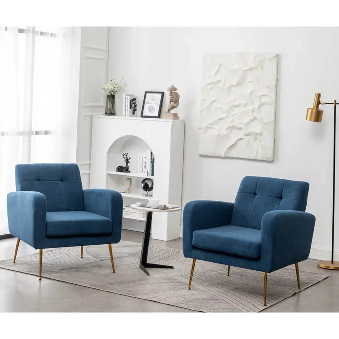 Blue Luxurious Tufted Velvet Sofa Lounge Chair - Image 4