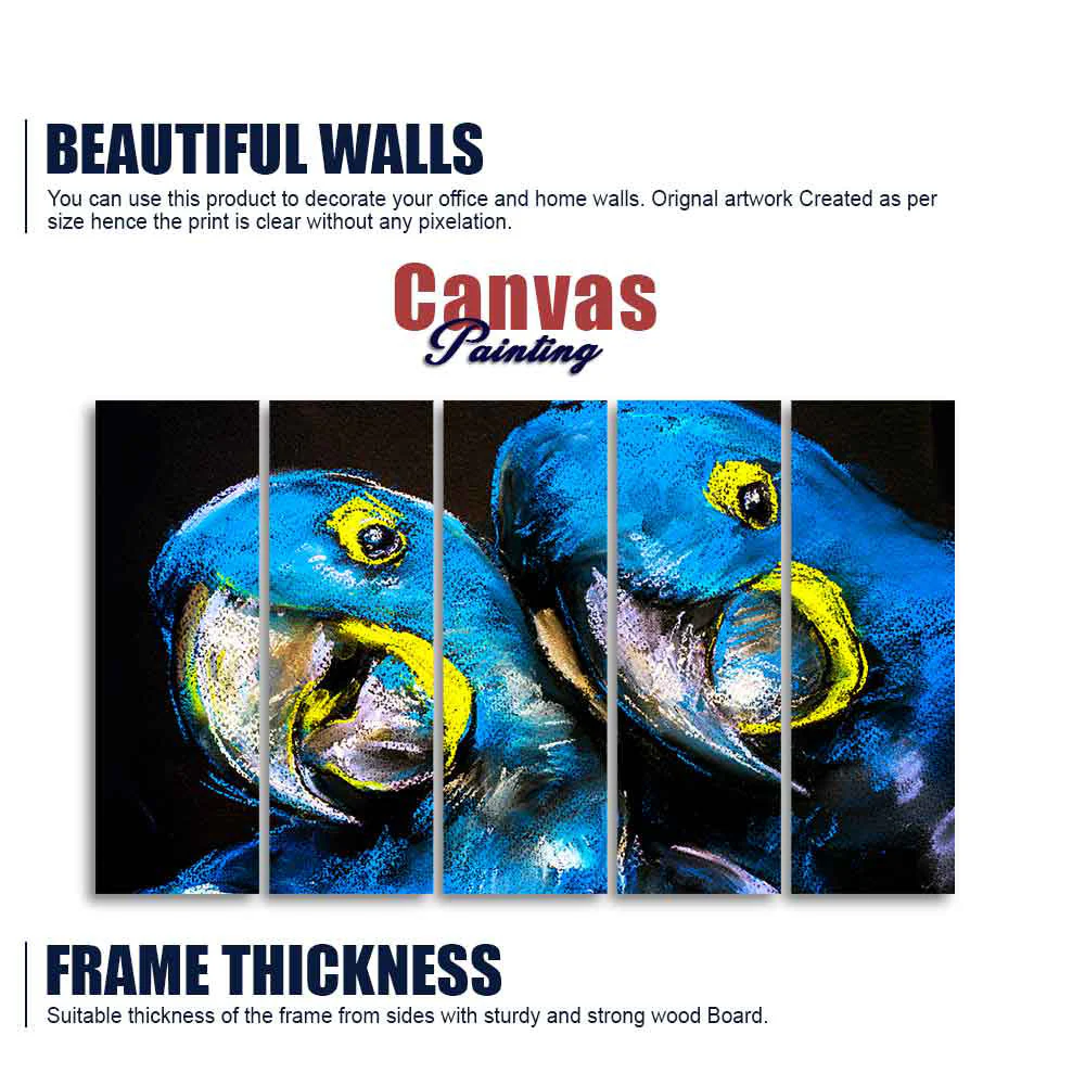 Blue Parrots Pastel Art Five Pieces Wall Painting - Image 5