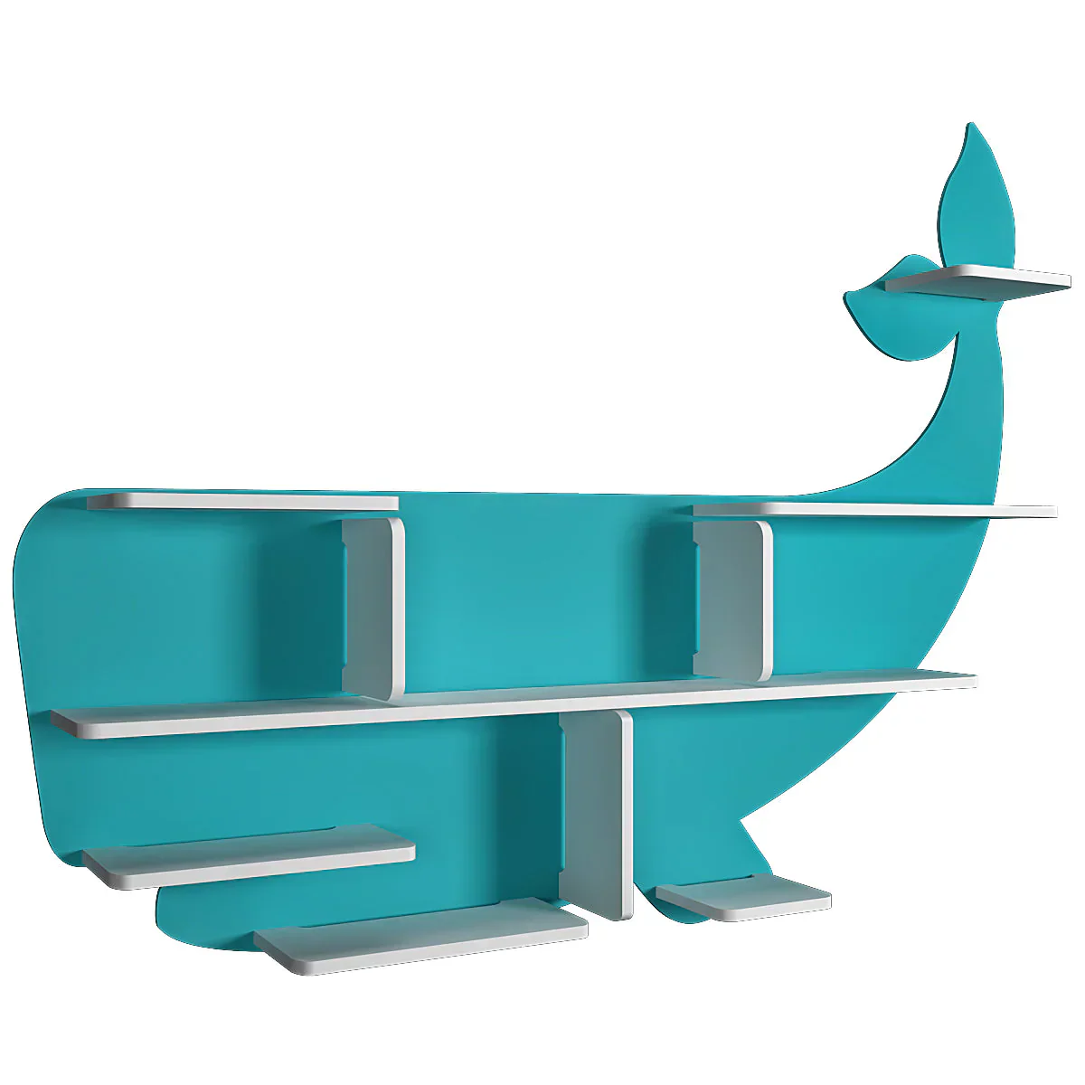 Blue Shark Shaped Wooden Wall Shelf for Kids - Image 3