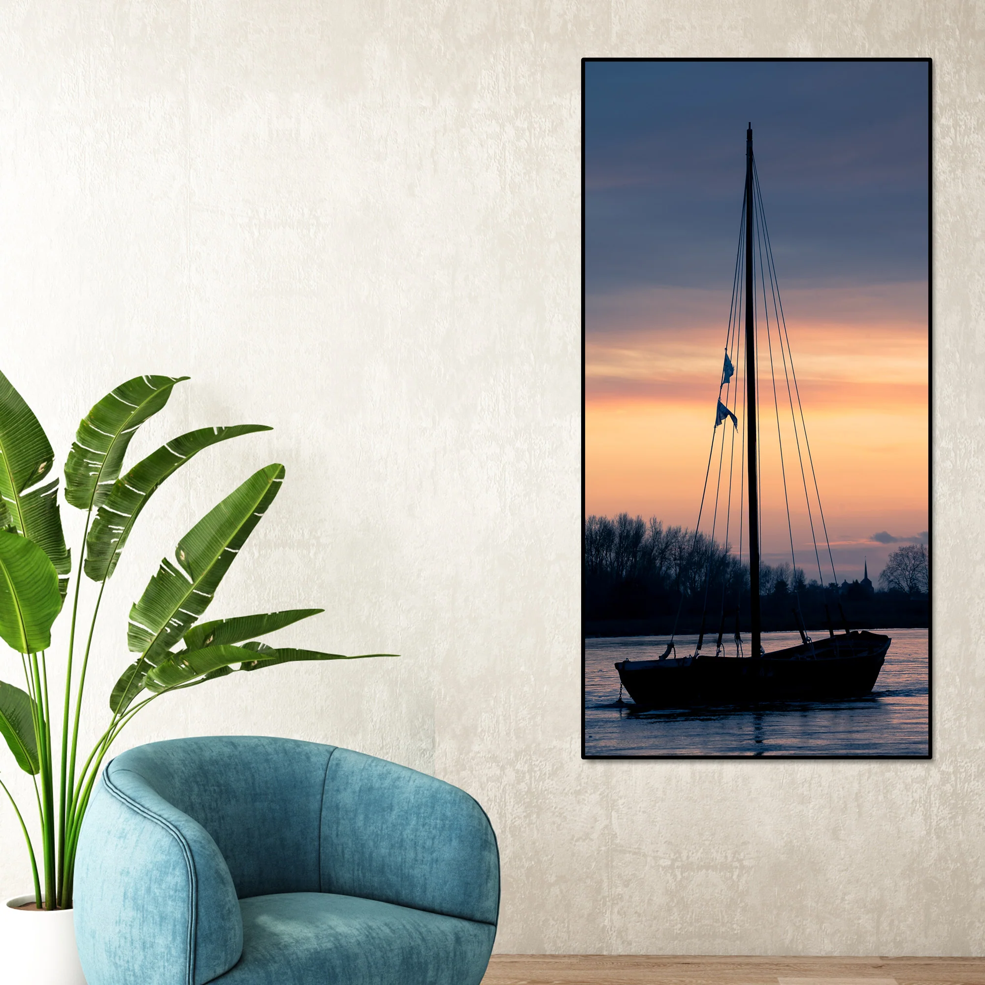 Boat at Sunset Canvas Wall Painting - Image 2