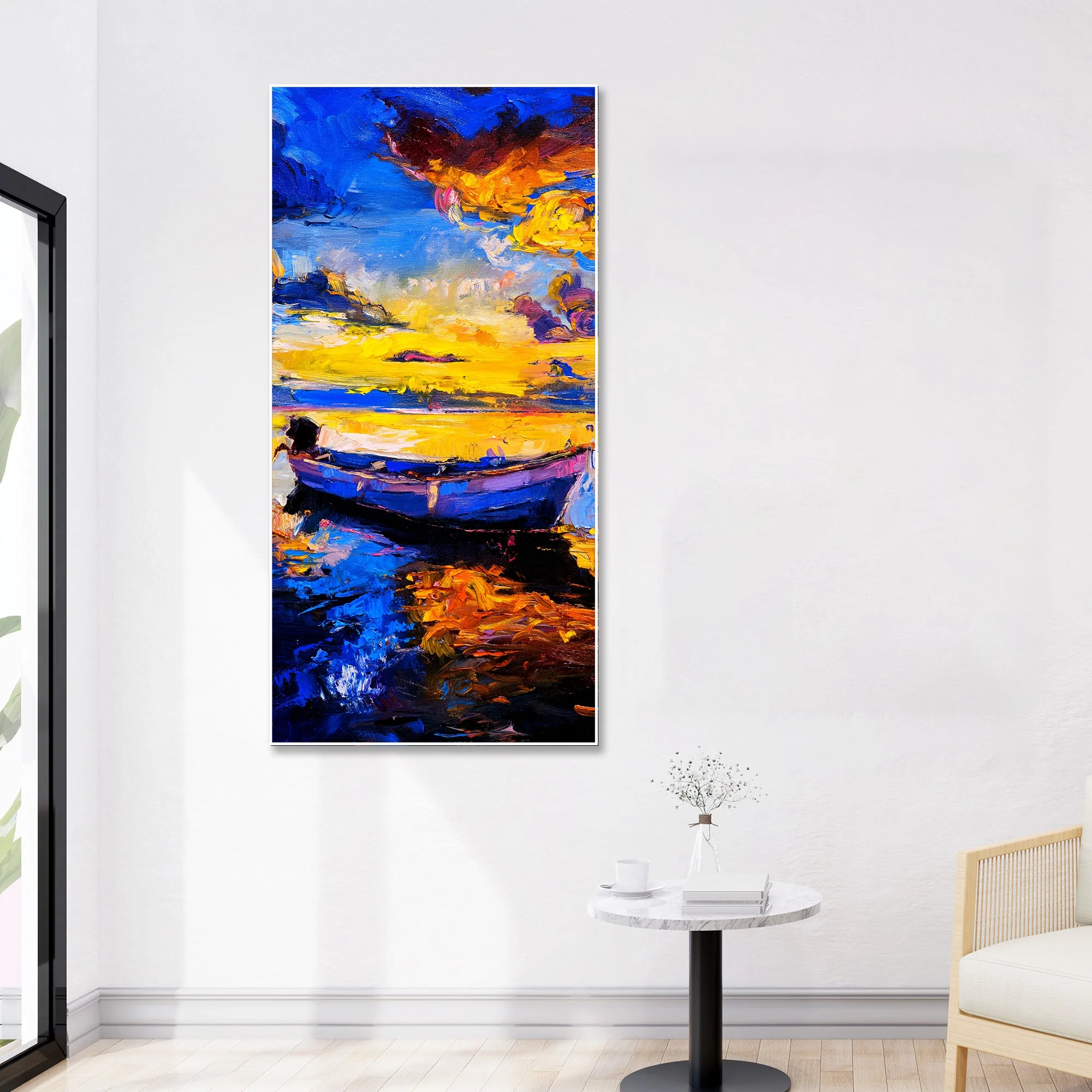 Boat & Sunset Floating Canvas Wall Painting - Image 2